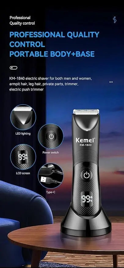 Kemei KM-1840 IPX7 Waterproof Body & Bikini Trimmer | LED Display | ماكينة إزالة الشعر zambeel