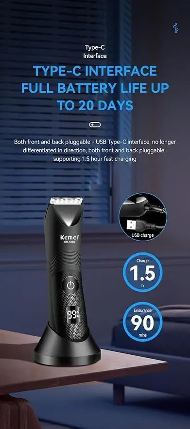 Kemei KM-1840 IPX7 Waterproof Body & Bikini Trimmer | LED Display | ماكينة إزالة الشعر zambeel