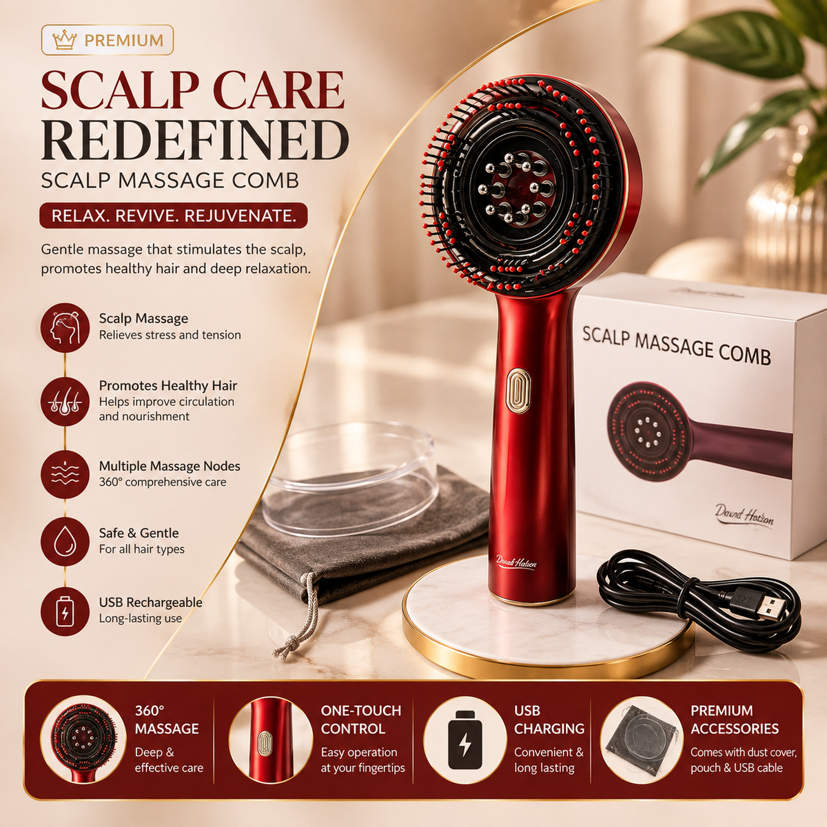 Electric Scalp Massage Brush – Oil Applicator with Red & Blue Light Therapy OasisPicks