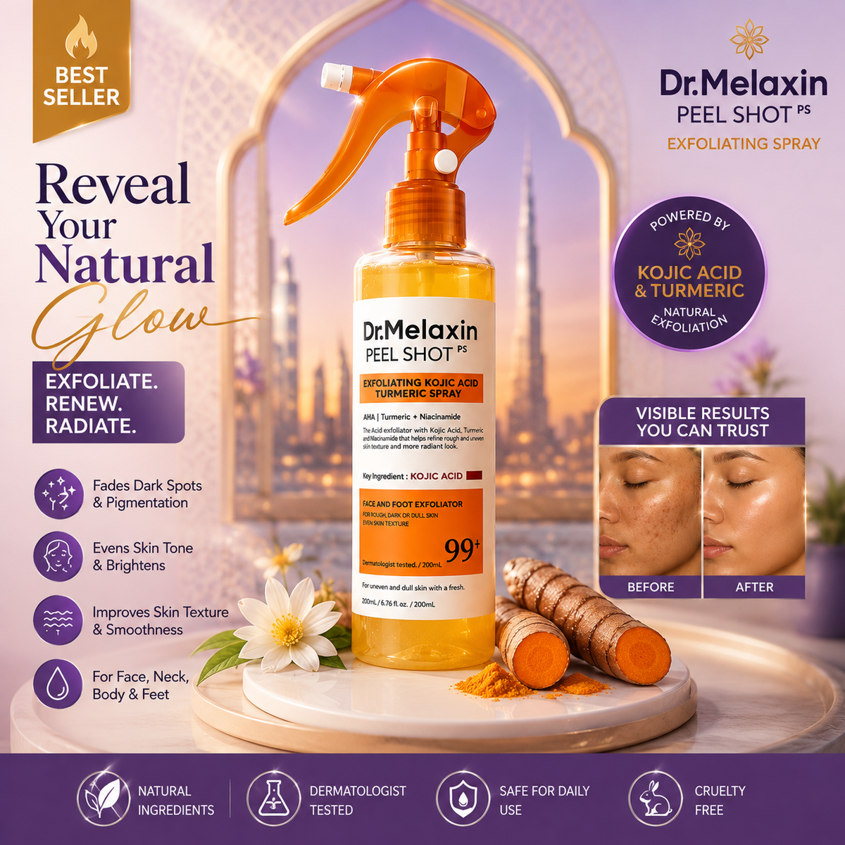 Dr.Melaxin Peel Shot Exfoliating Kojic Acid Turmeric Spray 200ml OasisPicks