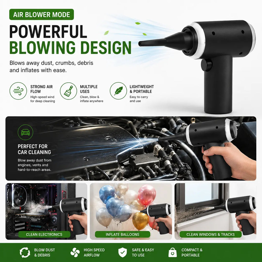 Portable Car Vacuum Cleaner & Air Blower 3-in-1 | مكنسة سيارة محمولة ومنفاخ هواء 3 في 1 zambeel